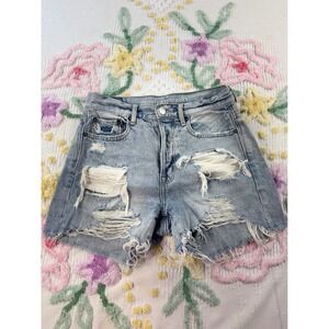 American Eagle Outfitters Womens Denim Shorts Size 0 Distressed Ripped High Rise